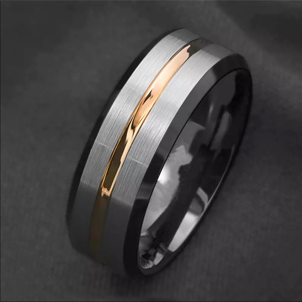 ☆New Brushed Black Stainless Steel Men’s ring Band - Picture 3 of 5